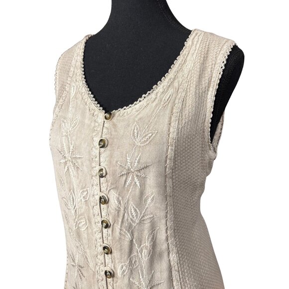 Vintage 90s Boho Floral Embroidered Dress, Leopard Print, Neutral Cotton Rayon - Picture 3 of 9